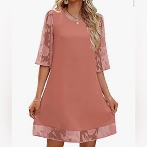 3/4 Sleeve Dress Shift Summer Tunic Floral Lace Dress - Women XL